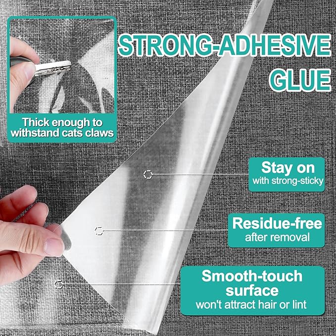 [Thicken Vinyl] Anti Cat Scratch Furniture Protector, Single-Sided Sticky Couch Protector for Cats, Flexible Couch Corner Guard Under Cats Claw, Cat Scratch Deterrent Tape-(160" x 12.4") - Image 3