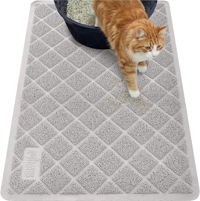 GORILLA GRIP Cat Litter Box Mat, 40x28, Cushioned Coil Mesh Litter Trapping Mats, Scatter Control Supplies for Less Mess, Phthalate Free, Ultra Deep Catch Grooves, Rinse or Vacuum to Clean, Light Gray by Unknown
