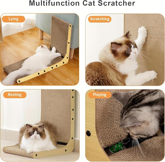 L Shape Cat Scratcher, 23.6 Inch Large Vertical Scratching Board Wall Mounted, Durable Cardboard Scratch Pad with Ball Toy - Protects Furniture for Indoor Cats (23.6in) - Image 4