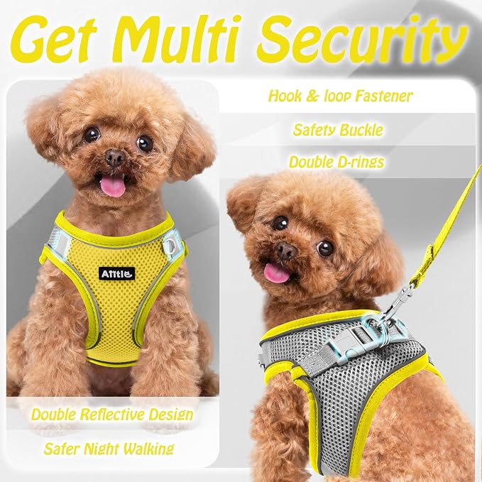 AIITLE Small Dog Harness and Leash Set, Step-in Puppy Pet Vest, Yellow XXS | Breathable Mesh, Adjustable Fit, Reflective Design, Padded Leash Handle, for Small-Medium Dogs & Cats, Walking, Training - Image 8