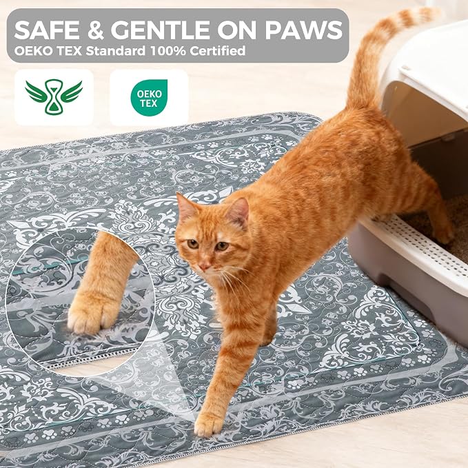 Homimp Cat Litter Mat, Litter Trapping Mat 2 Pack, Contains Mess from Box, Protects Floors,Urine Waterproof,Non-slip,Less Waste Cat Litter Box Mat,Soft on Kitty’s Paws,Washable,Absorbent,Grey 36"X41" - Image 3