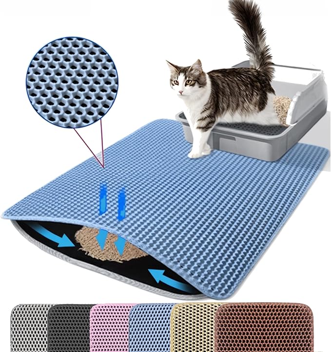 Extra Large Cat Litter Mat, Double Layer Honeycomb Design, Blue | 30x22”, Reduces Litter Tracking, Easy to Clean, Waterproof, Non-Slip, Soft on Paws, Scratch Resistant, Blue, XL by Petinstinct