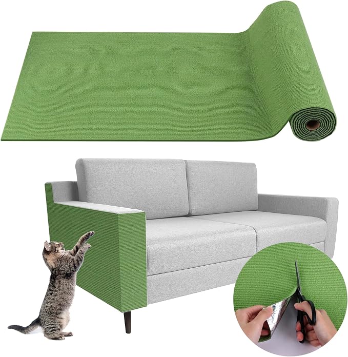 LSGCQ Cat Scratch Mat Self Adhesive Cat Scratch Furniture Protector | Self Adhesive Cat Scratching Mat Replacement for Cat Tree Post Couch Wall Furniture Protector (118" x 15.8", Green) by LSGCQ