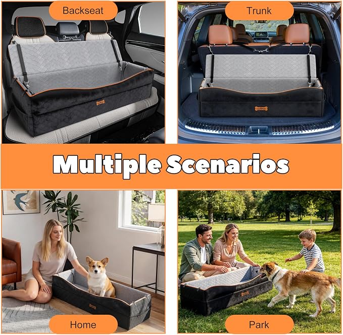 VavoPaw Car Seat for Large Dog for 2 Medium or 3 Small Dogs Under 100Lbs | Dog Booster Seats ,Pet Car Seats with 2 Safety Leashes, Dogs Sofa Bed Cushion Add Thick Sponge, Pet Cars Carrier for Travel - Image 9
