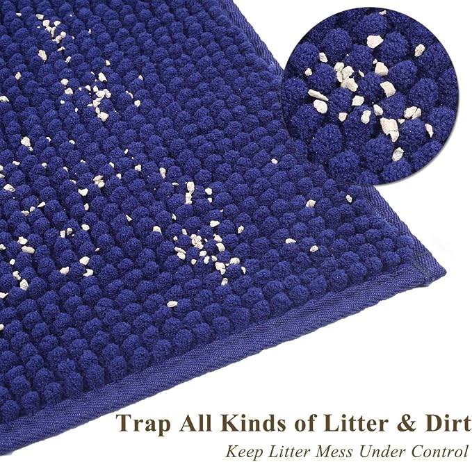 VIVAGLORY Cat Litter Mat Softgrip Litter Trapping Mat, 35"× 25", Navy Blue | Litterbox Rug Box Catcher for Indoor & Floor, Easy Clean Washable Less-Mess Waterproof for Cat - Image 2