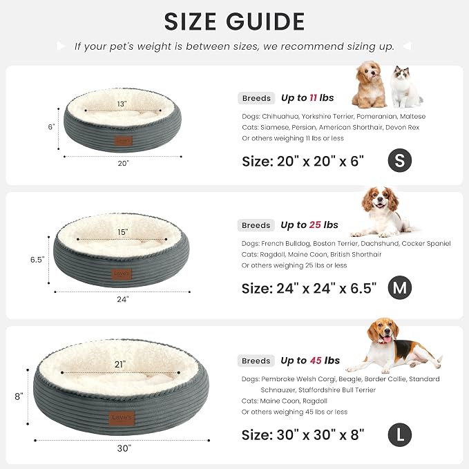 Love's cabin Round Donut Cat and Dog Cushion Bed, 20in Pet Bed for Cats or Small Dogs, Anti-Slip Water-Resistant Bottom, Super Soft Durable Fabric Pet beds, Washable Cat Dog Bed Stripe Bluish Grey - Image 3