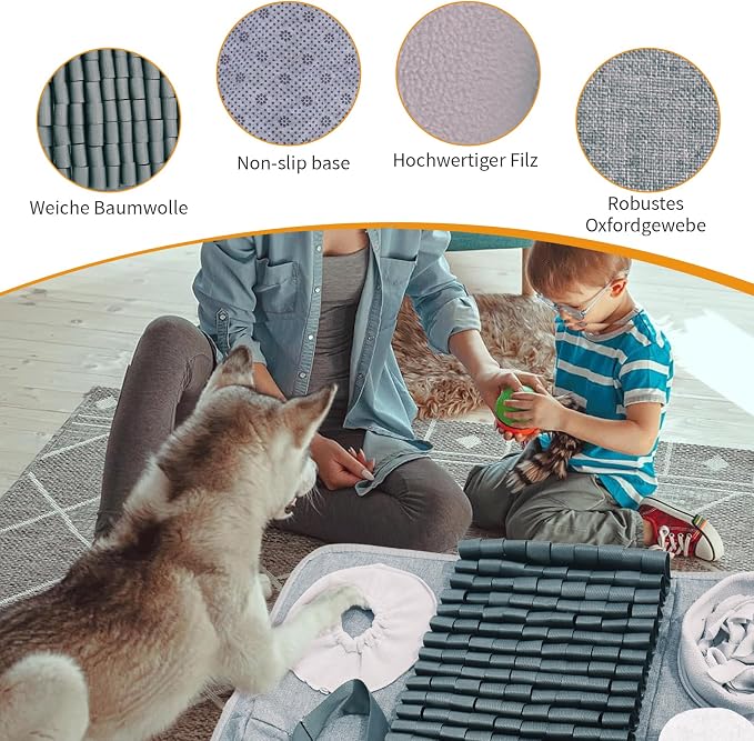 Snuffle mat for Dogs Iteractive Dog Puzzle Toy Used for Training Stress Relief This sniffing mat effectively slows your dog's eating pace. Suitable for indoor and outdoor use. Gray (26 x 17 inches) - Image 7