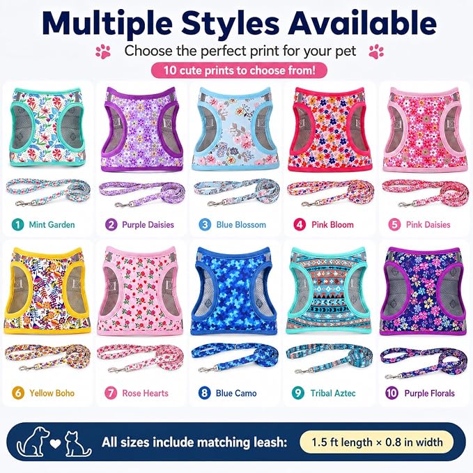 Step in Valentine's Day Dog Harness Leash Set- All Weather Reflective No-Pull Floral Pattern Padded Mesh Vest Harness for Cats Puppy Extra-Small Small Medium Large Dogs - Heart Rose - XL - Image 6