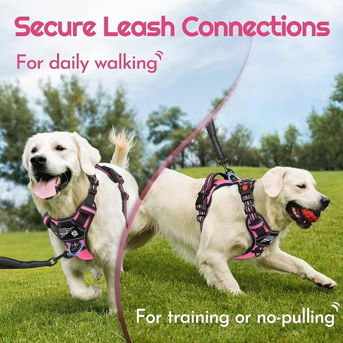 Eagloo Dog Harness No Pull for Medium Dogs, Easy On & Off with 3 Buckles | No Choke with Front Clip, Adjustable Fit, MOLLE System, Reflective Vest, Easy Control for Walking, Pink & Black, Medium - Image 5