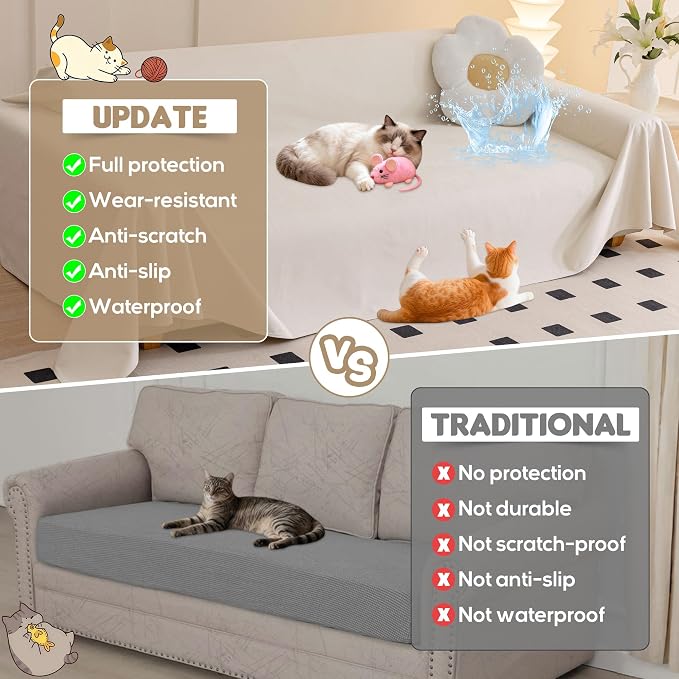 Loiion Cat Scratch Couch Cover Waterproof Sofa Cover 150"x91" Beige | Pet-Friendly Couch Protector, Anti-Scratch & Non Slip Sofa Cover For Cats Dogs Kids, Machine Washable - Image 5