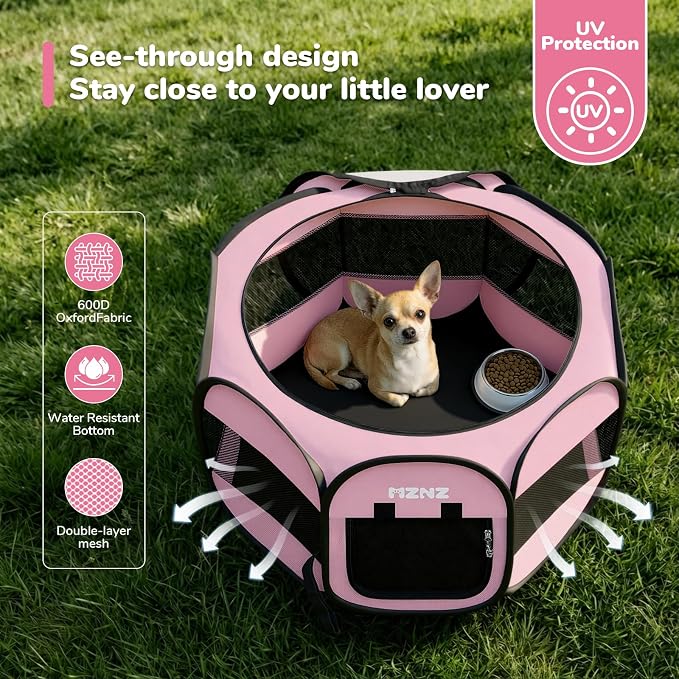 Dog Cat Small Animal Puppy Playpen Crate, Small, Whole Pink | Portable Pop Up Pet Cage Enclosure Tent Kennel Indoor Outdoor with Carrying Case, No Assembly, Camping Use - Image 6