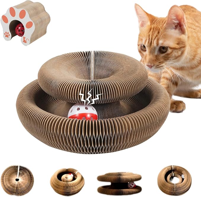 SREBAY Cat Toy Interactive, Accordion Kitty Wheel Exerciser | Magic Organ Scratcher Cardboard, Spiral Cat Tunnel, Ball Track Self Play Entertainment Toy, 1Pack by SREBAY