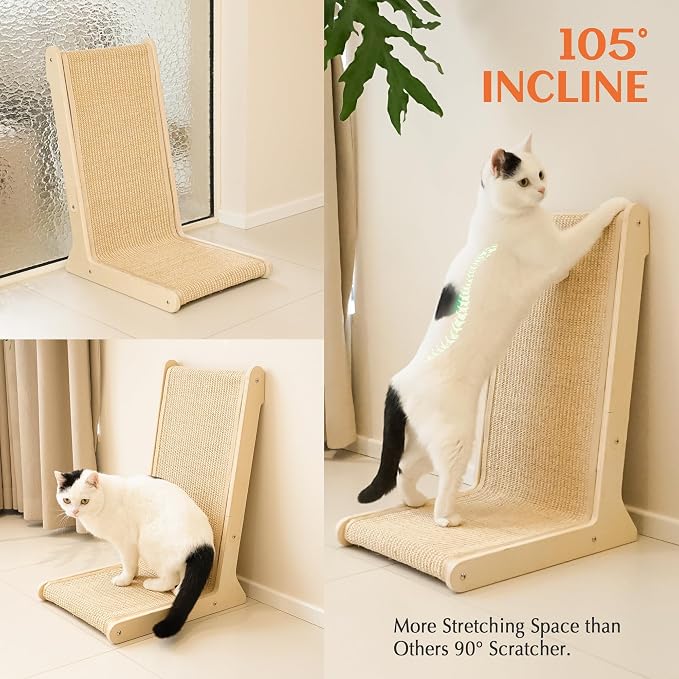 PETKARAY 105° Sisal Cat Scratcher, Sisal Scratch Pad for Indoor Cats, L Shape Kitten Scratching Board, Sturdy Floor Mounted Scratcher with Catnip - Image 6