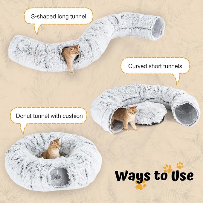 Avont Cat Tunnel Bed, Washable Cushion, Large 3-in-1 Play Tube for Cats | Play, Rest & Snuggle | Spacious for Big Cats | Durable Toggle Design | Removable Washable Cushion | Grey - Image 2