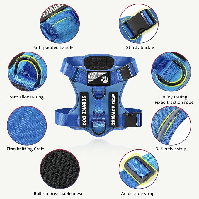 Service Dog Harness, Reflective Dog Vest Harness with 5 PCS Patches, Adjustable Soft Oxford Pet Harness, Inner Layer Mesh, Easy to Control for Small Medium Large Dogs - Image 2