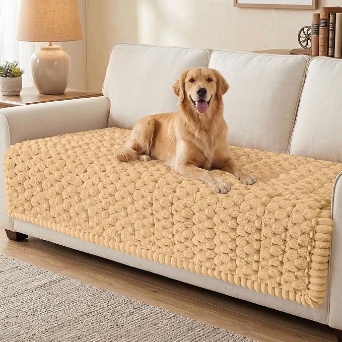 Smiry Non Slip Couch Covers for Dogs, Scratch Resistant Pet Sofa Protector | Machine Washable Soft Fuzzy Thick Furniture Cover for Sofa Loveseat Sectional Large Dogs, Camel, 43" x 82.7" by Smiry
