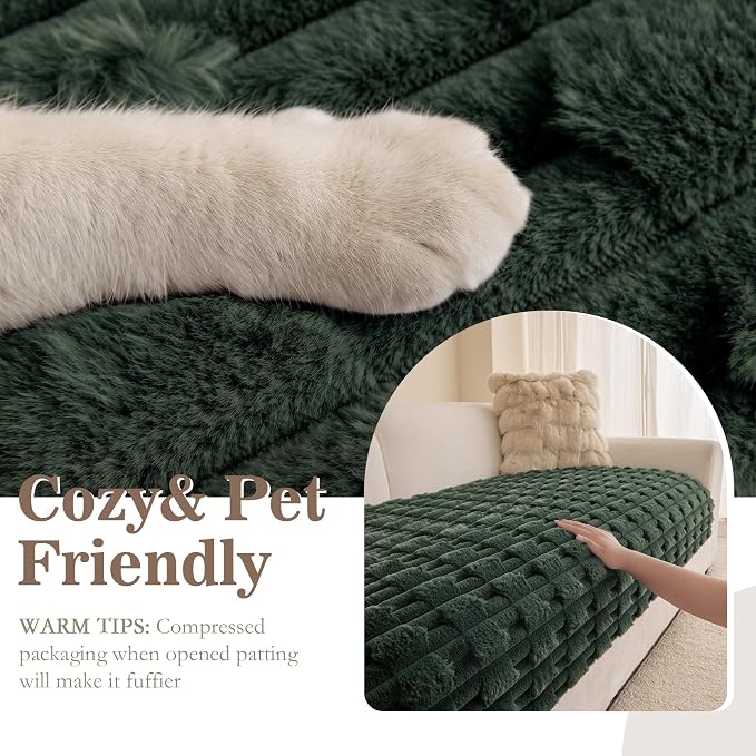 MYSKY HOME Couch Cover for Dogs, Plush Soft Sofa Cover Washable, Couch Covers for 3 Cushion Sofa Pet Friendly, Waterproof Non-Slip Durable Sofa Slipcover Furniture Protector, Moss Green, 35"x83" - Image 2