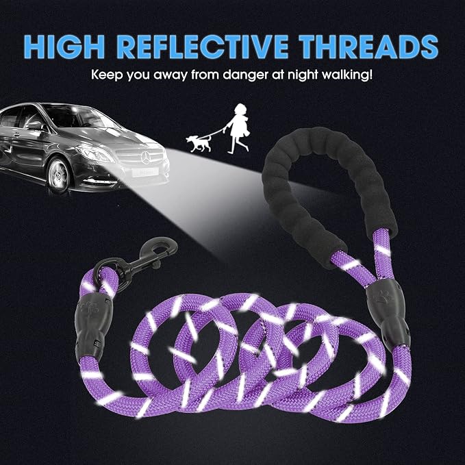 2/4/5/6 FT Dog Leash with Comfortable Padded Handle and Highly Reflective Threads for Small Medium and Large Dogs (5FT-1/2'', Purple) - Image 4