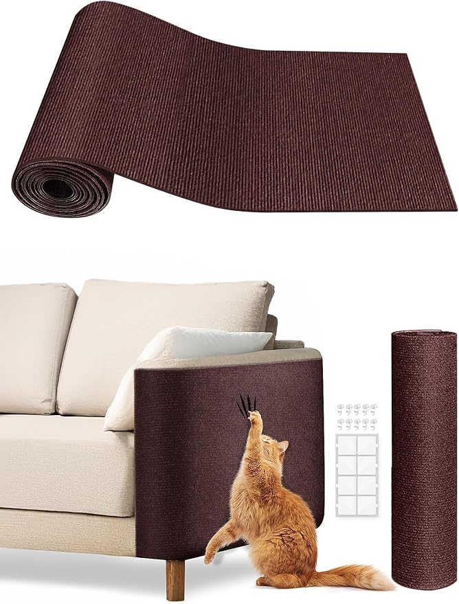 39.4"x15.8" Cat Scratch Mat Furniture Protector, Eco-Friendly DIY Trimmable Self-Adhesive Cat Scratching Pad, Couch Wall Sofa Guard, Reusable Claw Scratching Protector (Brown) by Waestcia