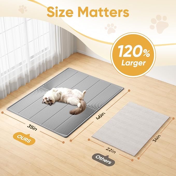 TRZZ XXL Cat Litter Mat, Large Silicone Waterproof Mat, Pink | Non-Slip, Easy to Clean, Cat Litter Trapping Mat, Kitty Litter Catcher, Scatter Control, for Floor - Image 2