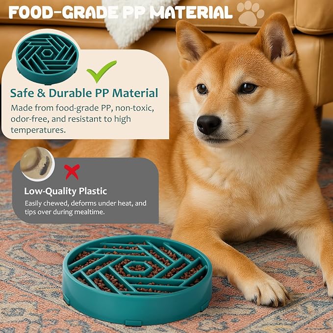 WHIPPY Slow Feeder Dog Bowl, Puzzle Maze Design to Slow Down Eating, 3-Cup Capacity, Anti-Gulping Food Bowl for Medium & Large Dogs,Green - Image 6