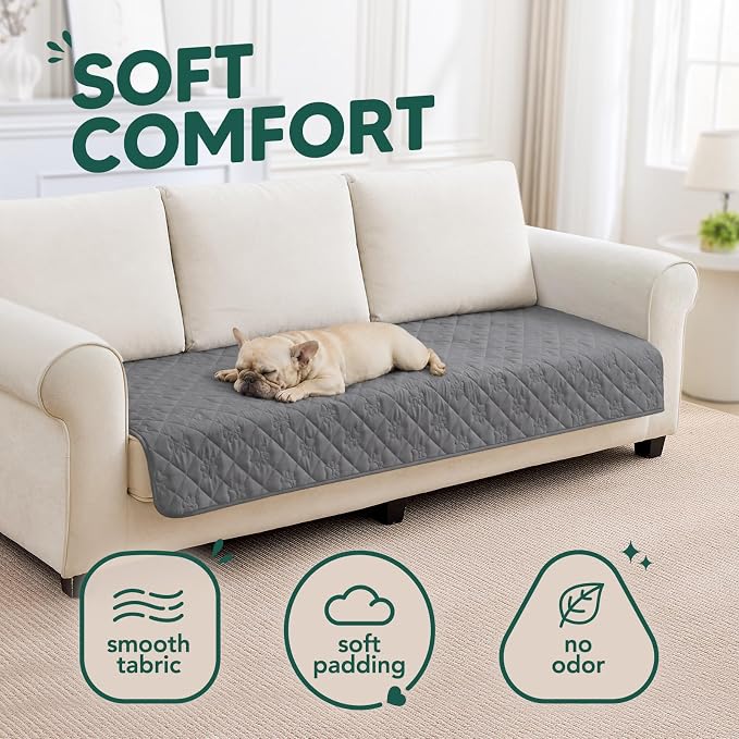 PAWFINITY Waterproof Loveseat Covers for Dogs, Pet Blanket for Couch | Paw Print Quilted, Hair Resistant, Anti Cat Scratch, Washable Protector for 2 Seat Sofa & Chair Cushion, 30x62 Inch, Grey - Image 4