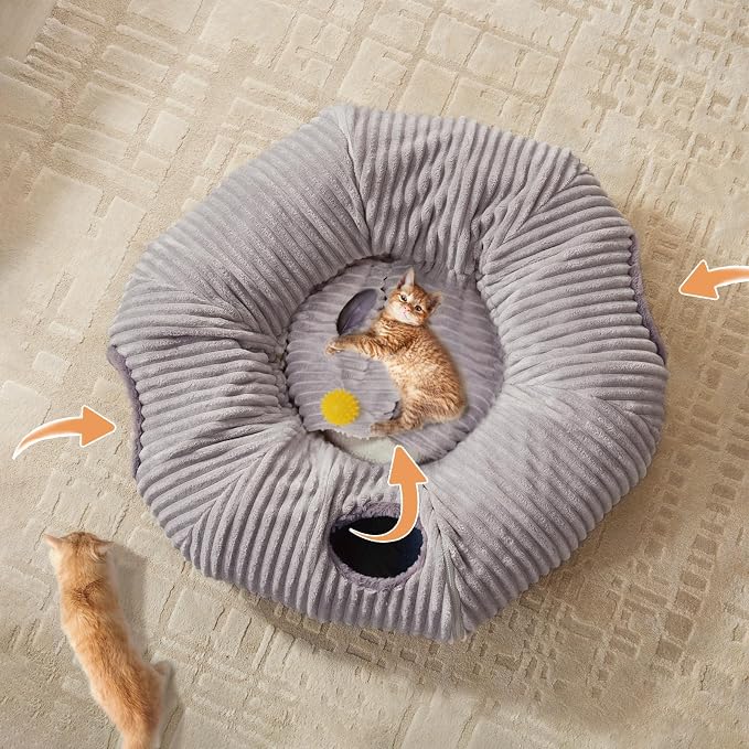 Large Cat Tunnel Bed for Indoor Cats,Cat Donut Tunnel Toy with Washable Circle Cushion,Blackout Tent, Multifunctional Playground Toys Hideplace for Kitty, Kitten, Rabbit,Ferret - Image 6