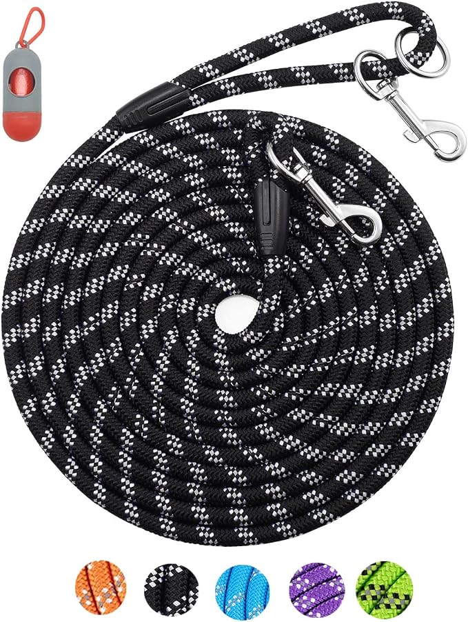 Long Rope Leash for Dog Training 10FT 16FT 30FT 50FT 100FT, Reflective Threads Check Cord Dog Long Line Leash for Large Medium Small Dogs, Dog Tie-Out Cable for Playing, Camping, or Backyard by Lanwandeng