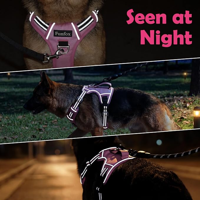 Dog Harness No Pull, Adjustable Pet Vest Harness, Super Soft Material with Vertical Handle Easy Control, Reflective Night Walking, 2 Leash Clips for Medium Sized Dogs, Pink, M - Image 8