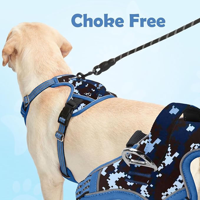 Dog Harness No Pull, Adjustable Pet Vest Harness, Super Soft Material with Vertical Handle Easy Control, Reflective Night Walking, 2 Leash Clips for Medium Sized Dogs, Mosaic Blue, M - Image 4