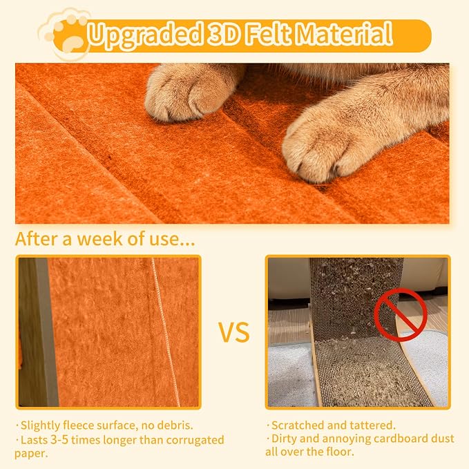 Felt Cat Scratcher for Indoor Cats,26.8 Inch,Orange | L Shaped Scratching Post, Scratch Board Scratchers for Large Cat Scratch Pad Furniture Protector with Ball Kitten Toys - Image 2