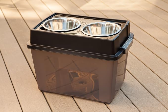 IRIS USA Elevated Dog Bowls 15" H, up to 47 lb Storage, Black, Made in USA | Comes with 2 Stainless Steel Bowls (64 oz), Elevated Feeder, Reduce Strain, Perfect for Camping & Outdoors - Image 4