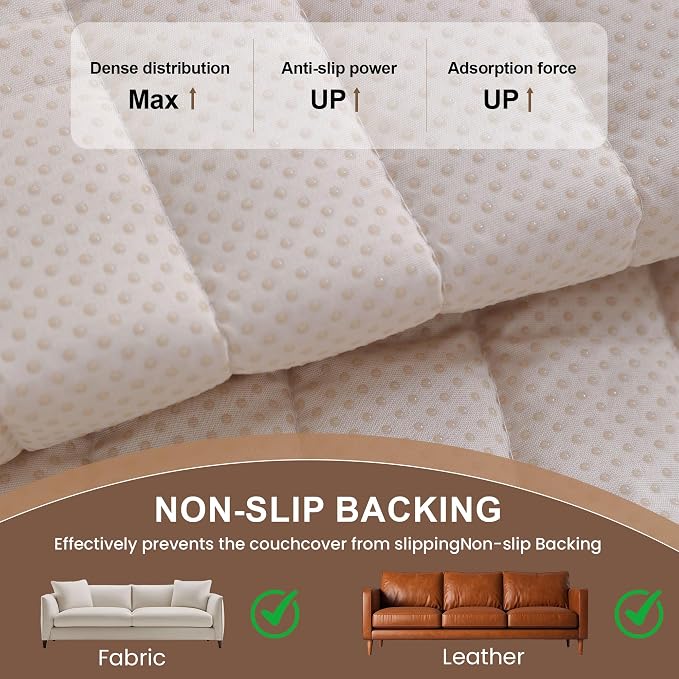 OTOB Sofa Covers for 3 Cushion Couch Washable, All Seasons Fuzzy Non Slip Kids & Pet Friendly Dog Bed Mats Couch Cover, Soft Plush Sofa Slipcovers Furniture Protector (Khaki, 27.6" x 70.9'') - Image 5