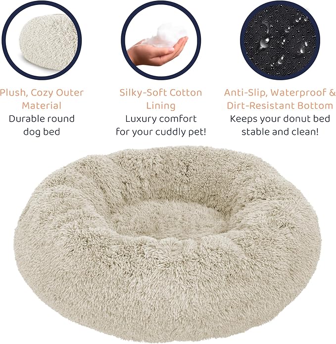 Donut Dog Bed - Premium Comfort for Anxiety Relief - Fluffy & Calming Design with Ultra-Plush Support | Cozy Round Dog Bed with Super Soft Circle Style (Cream, Small) - Image 5
