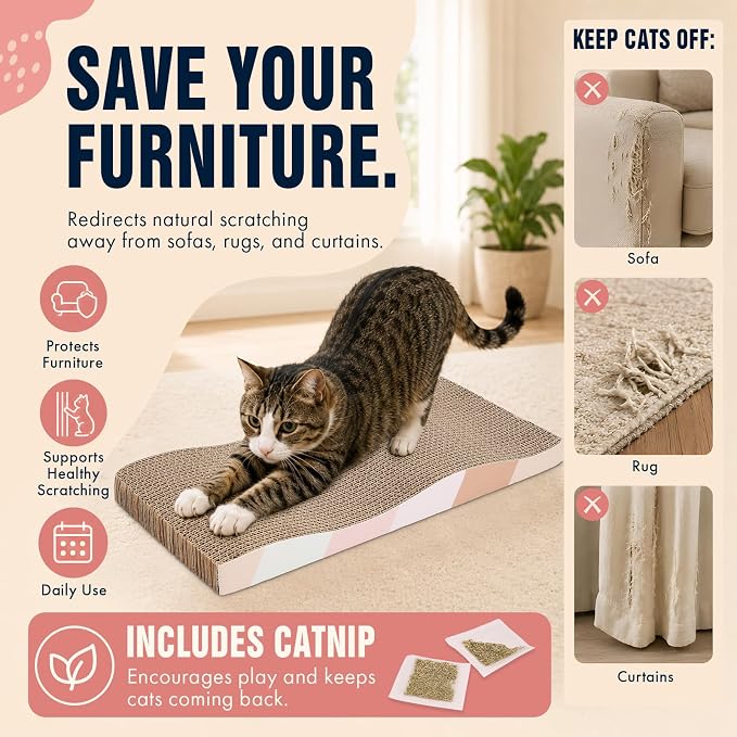 SIDAZON Cat Scratching Board cat Scratcher Cat Scratch Pad Cardboard cat scratchers for Indoor Cats Reversible Large Wide Corrugated with Catnip(2pcs) (Pack of 2) - Image 4