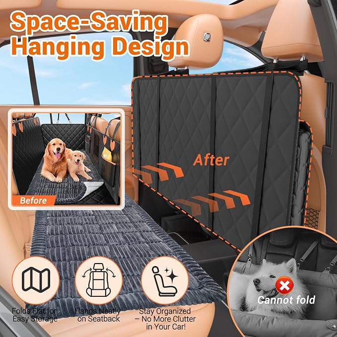 IJVAE Hard Bottom Car Seat Cover for Dog swith Removable Soft Blankets,Scratch-Proof and Anti-Slip Car Dog Hammock for Large Dogs Brown for Crew Cab Trucks F150 - Image 5