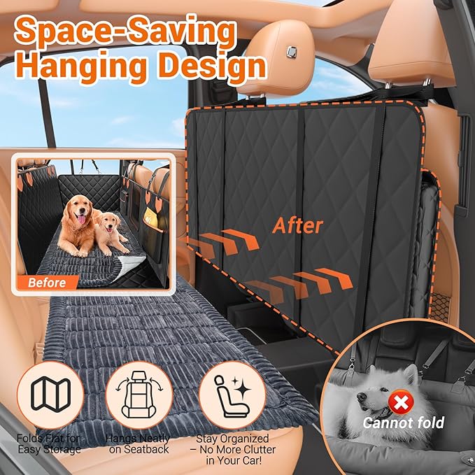 IJVAE Hard Bottom Car Seat Cover for Dog swith Removable Soft Blankets,Scratch-Proof and Anti-Slip Car Dog Hammock for Large Dogs Brown for Car, SUV - Image 5