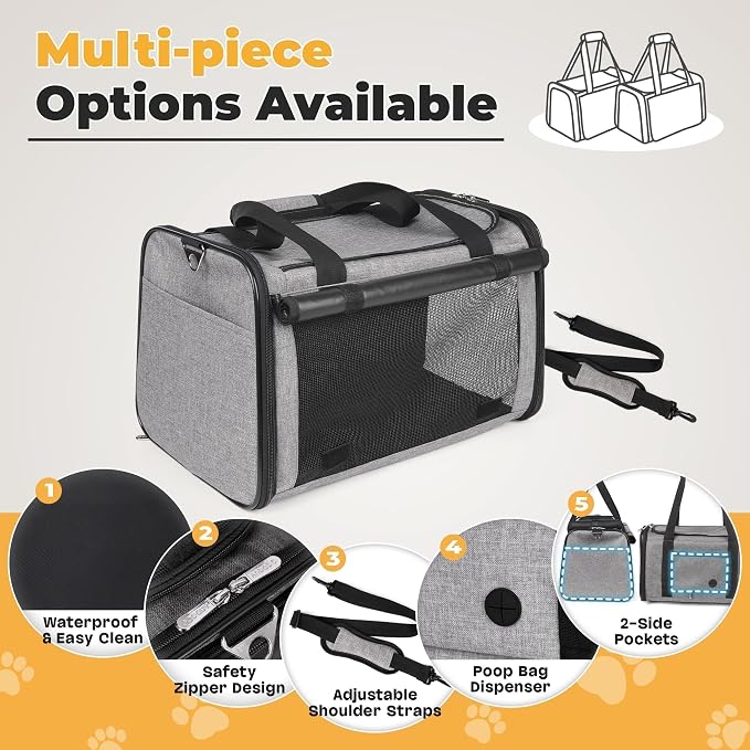 YUDODO 25lbs Cat Carrier Lightproof Soft Sided Pet Carrier for Large Cat | Airline Approved, Lightproof Breathable Design, Side Pockets, Durable Mesh, Foldable and Portable, Grey - Image 3