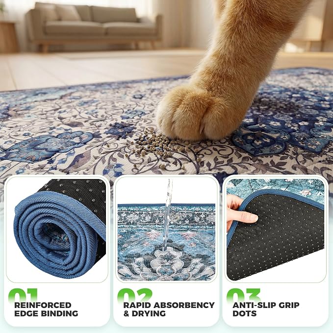 Hompet Cat Litter Mat 2 Pack, 36x36 Large Machine Washable Trapping Mats for Cats, Super Absorbent & Urine-Proof Cat Litter Box Mat for Floor, Waterproof & Non Slip Kitty Litter Rug - Image 5