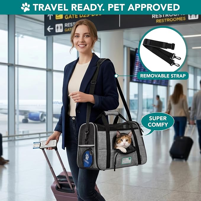PetAmi Airline Approved Pet Carrier for Cats Small Dogs, Small Heather Gray | Soft Sided TSA Travel Bag, Sherpa Bed, Breathable Mesh Ventilation, Collapsible Bowl, Fits Under Seat, Up to 18 lbs - Image 5