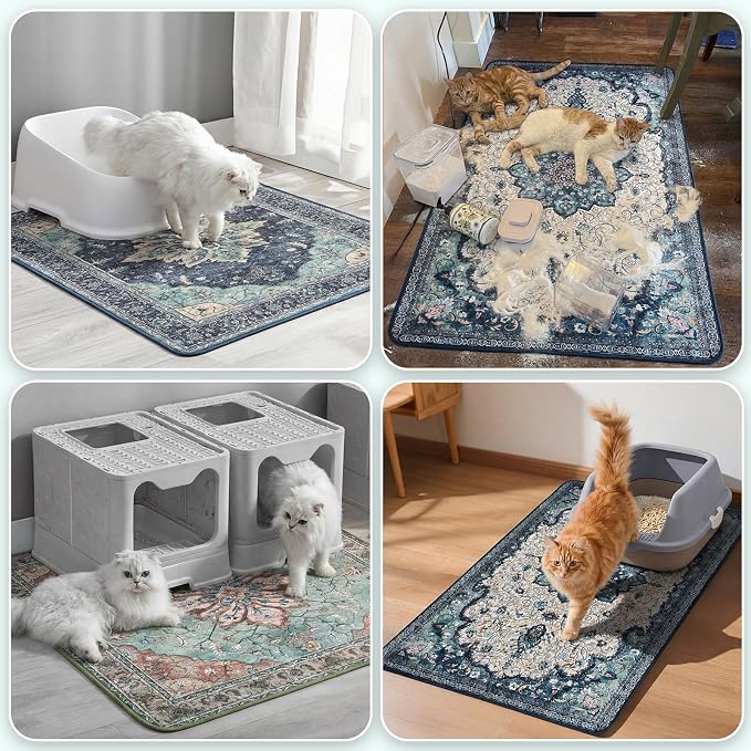 Hompet Cat Litter Mat 2 Pack, 24x60 Large Machine Washable Trapping Mats for Cats, Super Absorbent & Urine-Proof Cat Litter Box Mat for Floor, Waterproof & Non Slip Kitty Litter Rug - Image 4