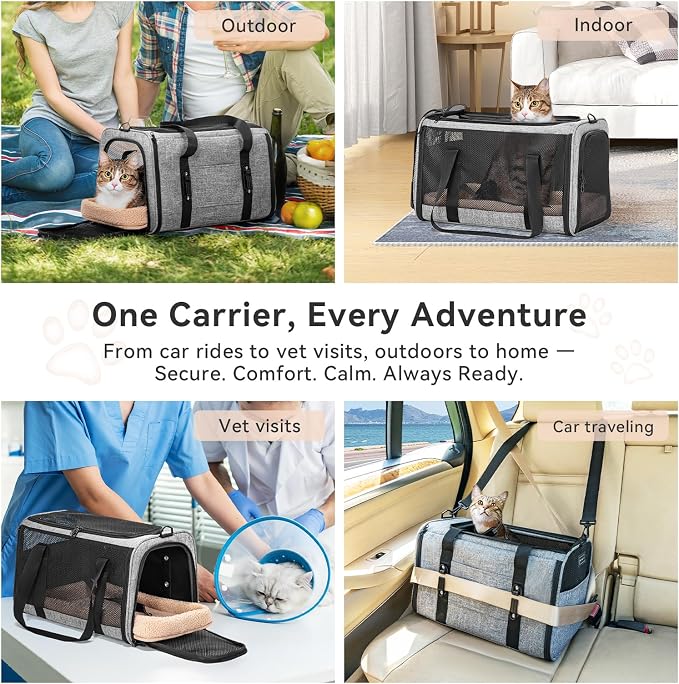 PETSFIT Cat Carrier Soft with Patented Safety Buckles,Safe for Car Travel | Lockable Zippers, Safety Tether, Escape-Resistant Pet Carrier for Vet Visits, Airline Approved Under-Seat, Up to 12 lbs - Image 9