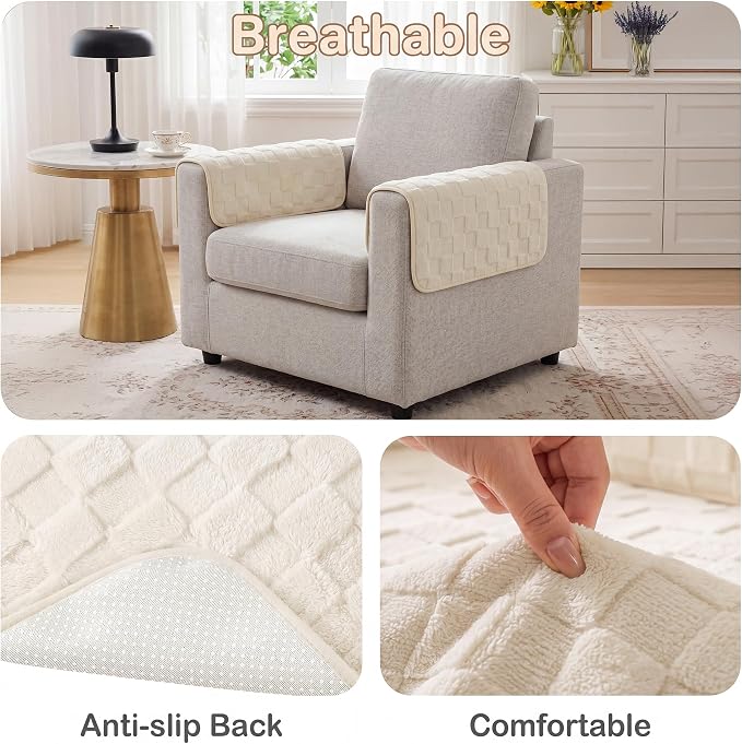 Foxdecor Couch Arm Covers for Sofa Arm Chair Covers Set of 2 | Sofa Arm Covers Cat Scratch Resistant Couch Protectors, Washable Armrest Cover Furniture Arm Covers, Cream White 20x20 in - Image 5