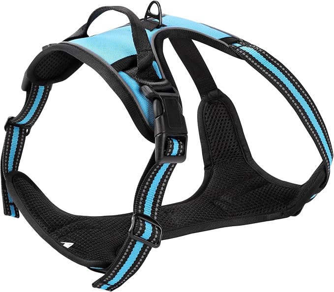 Blue No-Pull Dog Harness with 2 Leash Clips，Soft Padded Vest for Medium Dog, Adjustable Reflective Dog Vest Easy to Put on and Take Off, (Neck: 14"~20", Chest: 21"~27", Blue M) - Image 2