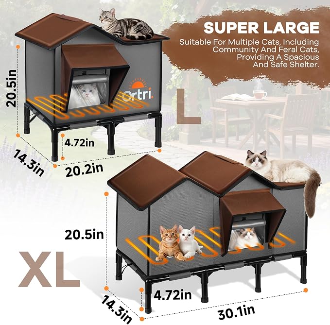 Outdoor Heated Cat House for Outside: Winter Insulated Weatherproof 20"×14.3"×20.5" Shelter with Heating Pad for Feral Kitty Foldable Out Door Elevated Warm Pet Bed with Extra Large Warming Cathouse - Image 8
