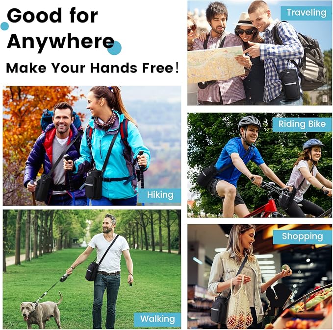 Nuovoware Water Bottle Carrier Bag, 40oz Bottle Pouch Holder, Adjustable Shoulder Hand Strap 2 Pocket Sling Neoprene Sleeve Sports Accessories for Hiking Travelling Camping, BlackCarbon - Image 7