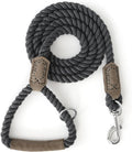 Mile High Life Dog Leash Braided Cotton Rope w/Leather-Wrapped Ends/Handle | Rust-proof 360° swivel clasp, Heavy-duty for medium/large dogs. Great for weddings, daily walks (4 FT, 1/2", Dark Gary) by MileHighLife