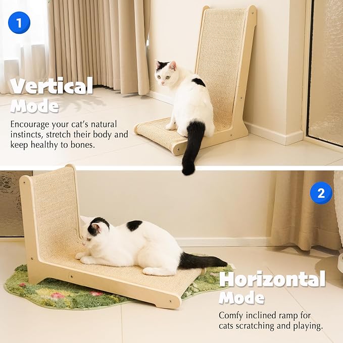 PETKARAY 105° Sisal Cat Scratcher, Sisal Scratch Pad for Indoor Cats, L Shape Kitten Scratching Board, Sturdy Floor Mounted Scratcher with Catnip - Image 3