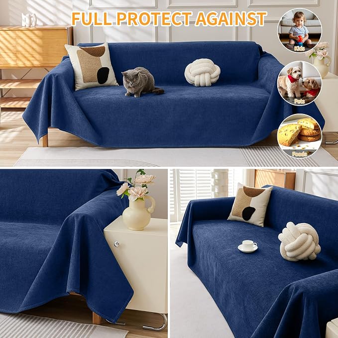 Deep Dream Cat-Scratch Resistant Couch Cover, Waterproof Sofa Cover for 3 Cushion Couch Washable, Pet Friendly Couch Protectors Anti Slip Thickened Love Seat Slipcovers for Dogs Pets,91" x 134",Blue - Image 5