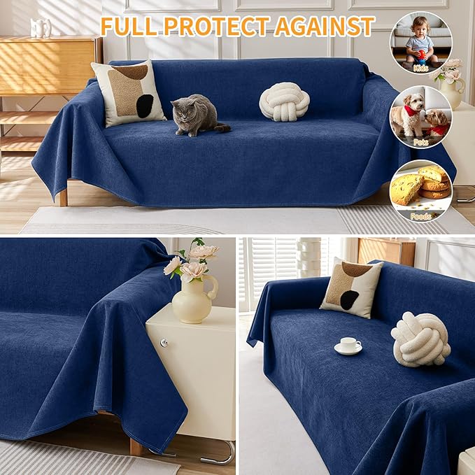 Deep Dream Cat-Scratch Resistant Couch Cover, Waterproof Sofa Cover for 3 Cushion Couch Washable, Pet Friendly Couch Protectors Anti Slip Thickened Love Seat Slipcovers for Dogs Pets,71" x 134",Blue - Image 5